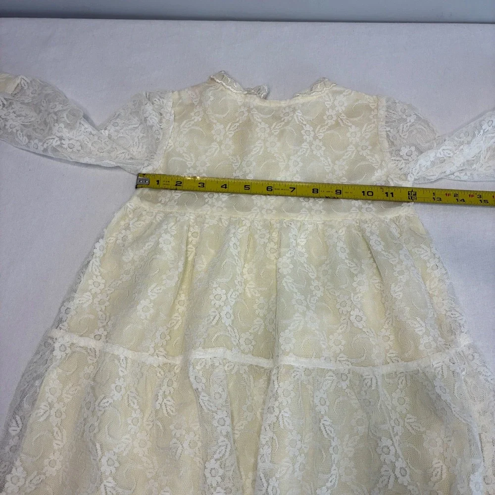 Vintage Little Precious Girls Cream‎ Lace Tiered Dress Size 4T